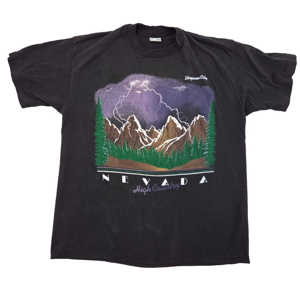 VTG 80s Stedman Virginia City Nevada Single Stitch Shirt XL Faded Lightning Mtns